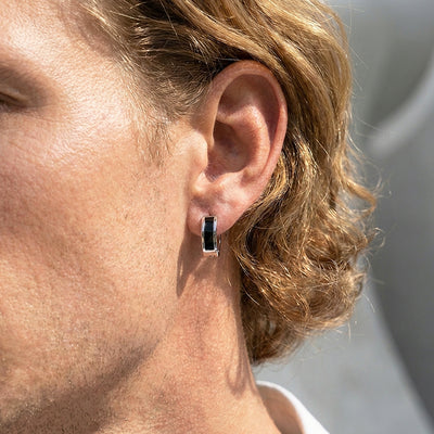 Black Enamel Huggie Hoop | Men's Earrings | ME1010