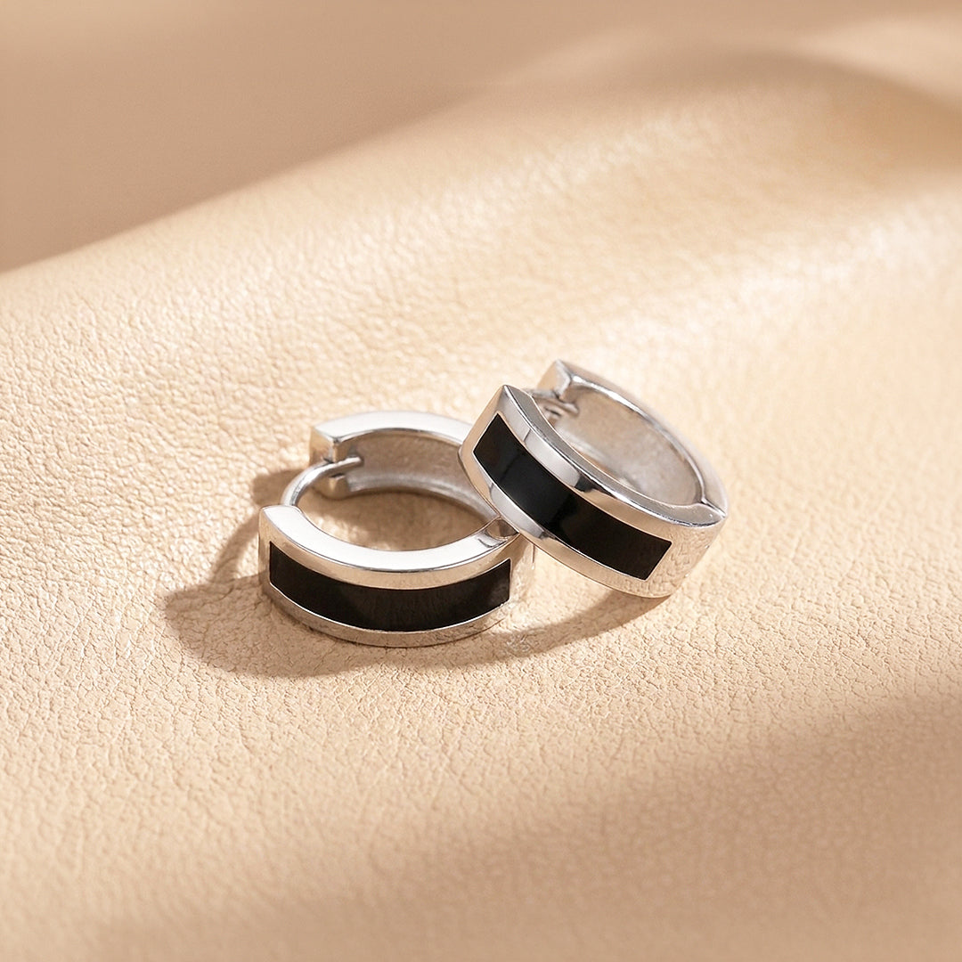 Black Enamel Huggie Hoop | Men's Earrings | ME1010