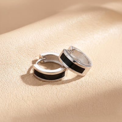 Black Enamel Huggie Hoop | Men's Earrings | ME1010