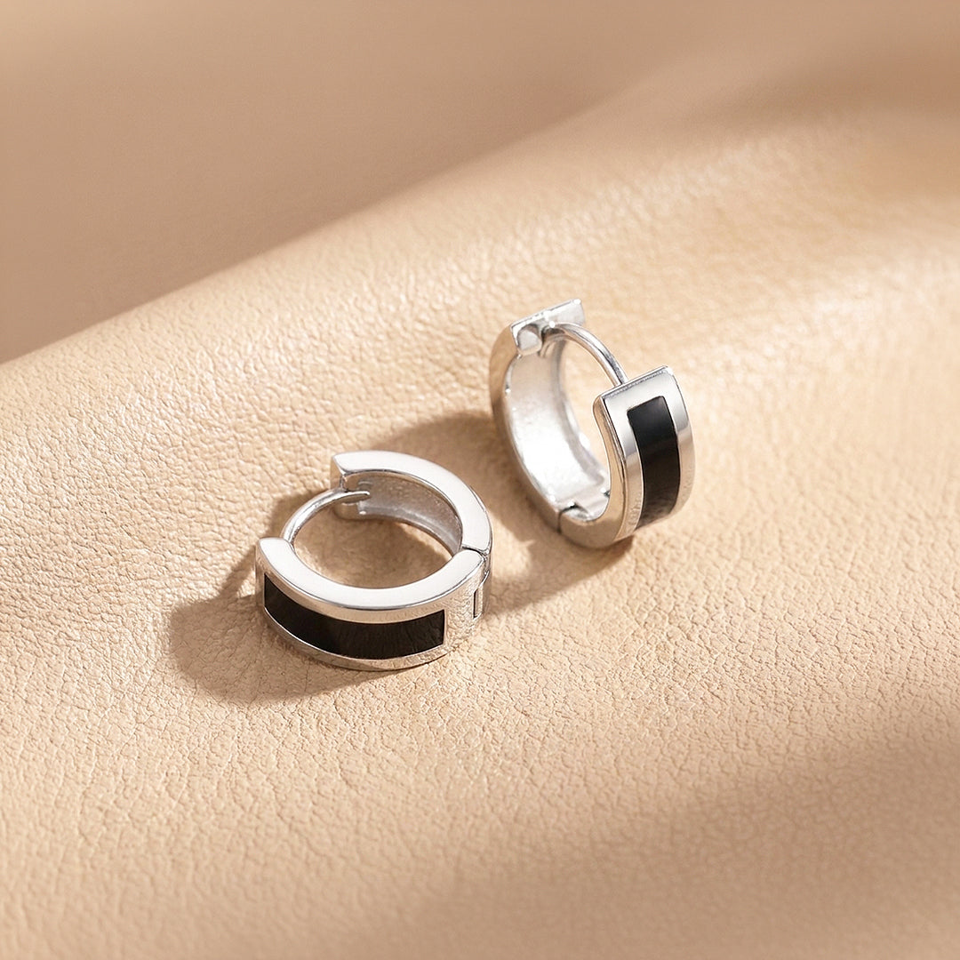 Black Enamel Huggie Hoop | Men's Earrings | ME1010