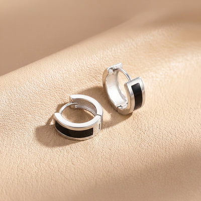 Black Enamel Huggie Hoop | Men's Earrings | ME1010