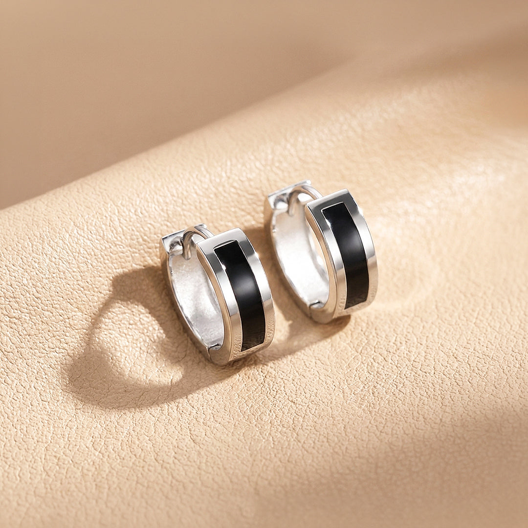 Black Enamel Huggie Hoop | Men's Earrings | ME1010