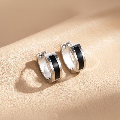Black Enamel Huggie Hoop | Men's Earrings | ME1010