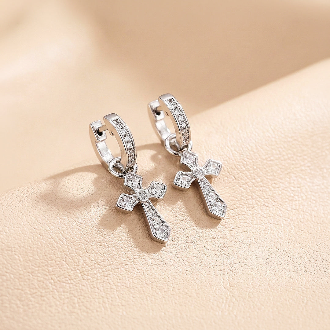 Pavé Cross Drop Huggie Hoop | Men's Earrings | ME1015
