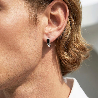Baguette Stone Hammered Huggie Hoop | Men's Earrings | ME1018