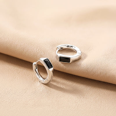 Baguette Stone Hammered Huggie Hoop | Men's Earrings | ME1018
