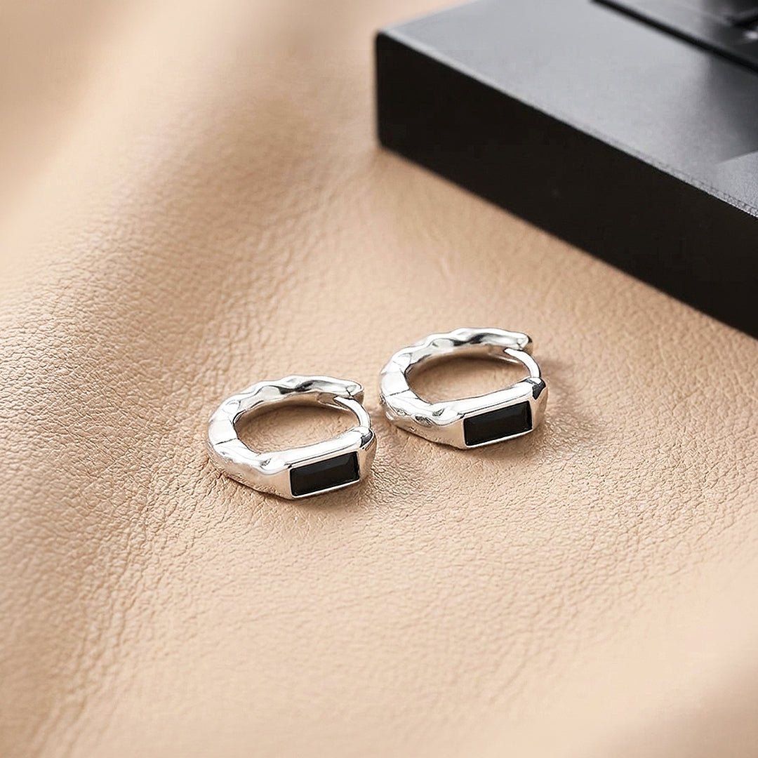Baguette Stone Hammered Huggie Hoop | Men's Earrings | ME1018