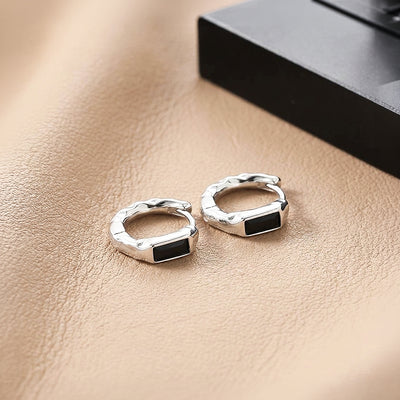 Baguette Stone Hammered Huggie Hoop | Men's Earrings | ME1018