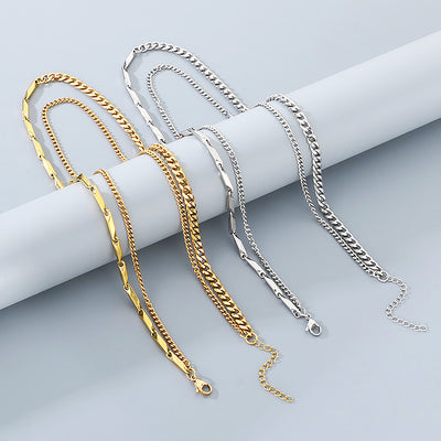 Layered Bar & Cuban Link | Men's Necklace Set | MN1081