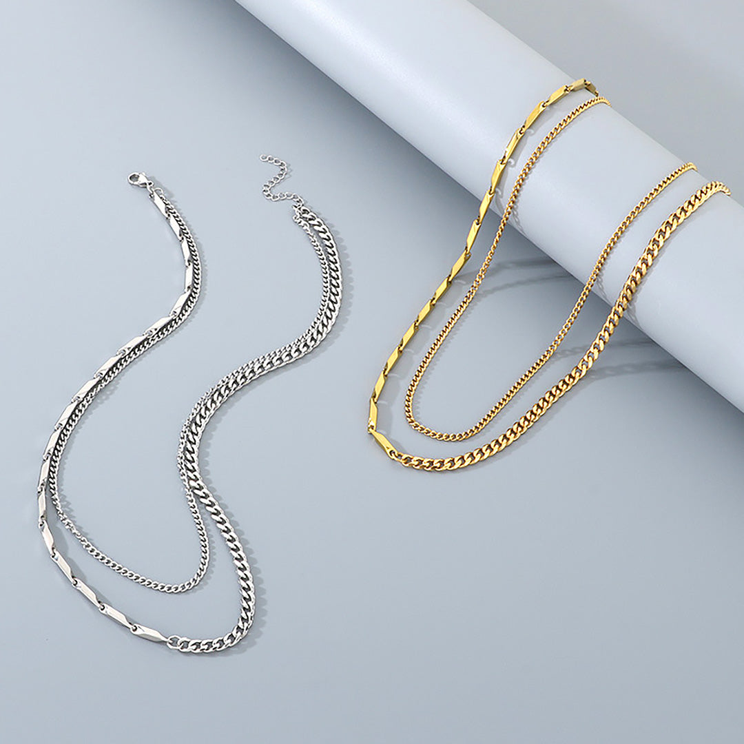 Layered Bar & Cuban Link | Men's Necklace Set | MN1081