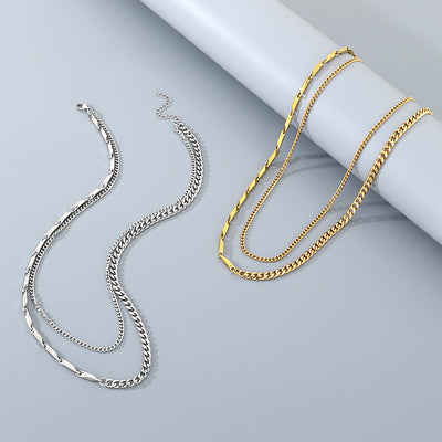 Layered Bar & Cuban Link | Men's Necklace Set | MN1081