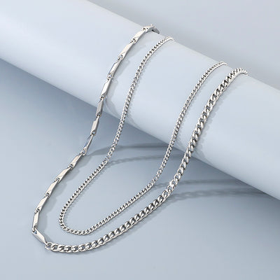 Layered Bar & Cuban Link | Men's Necklace Set | MN1081