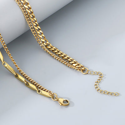 Layered Bar & Cuban Link | Men's Necklace Set | MN1081