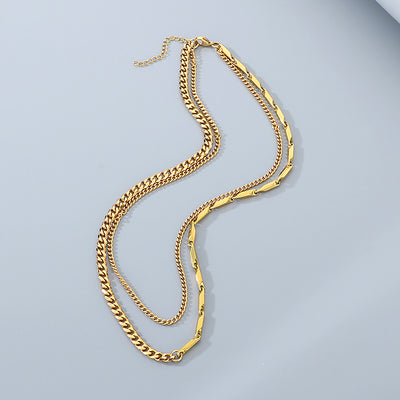 Layered Bar & Cuban Link | Men's Necklace Set | MN1081