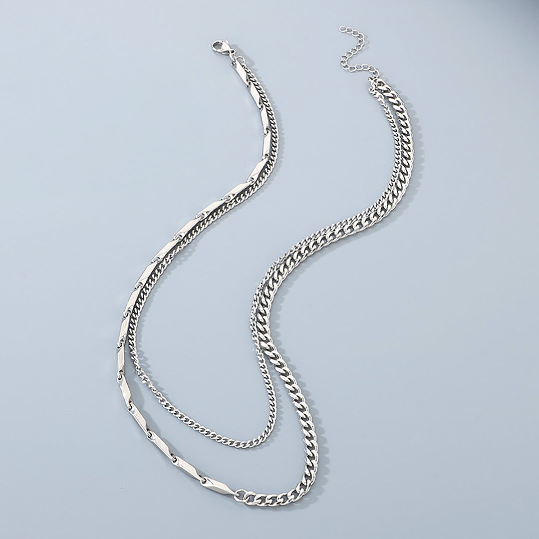 Layered Bar & Cuban Link | Men's Necklace Set | MN1081
