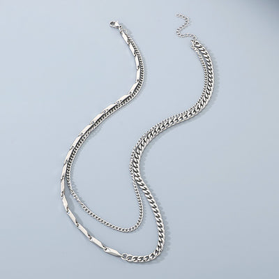 Layered Bar & Cuban Link | Men's Necklace Set | MN1081