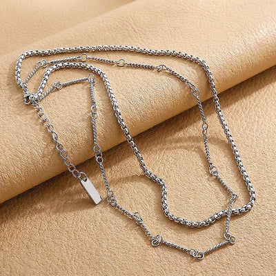 Layered Box & Twisted Link | Men's Necklace Set | MN1088
