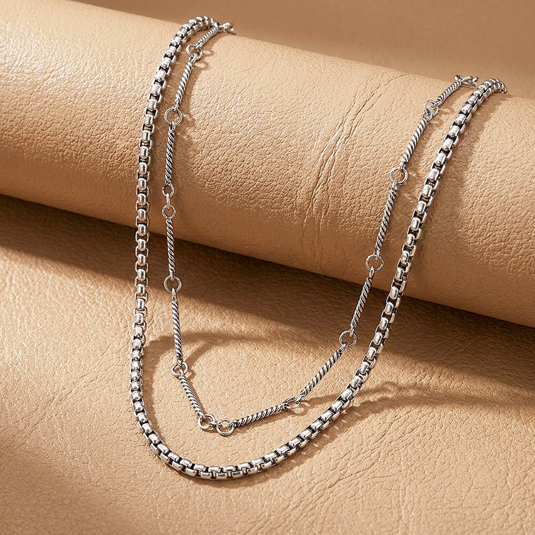 Layered Box & Twisted Link | Men's Necklace Set | MN1088
