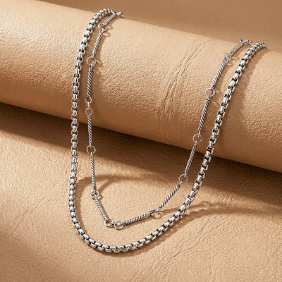 Layered Box & Twisted Link | Men's Necklace Set | MN1088