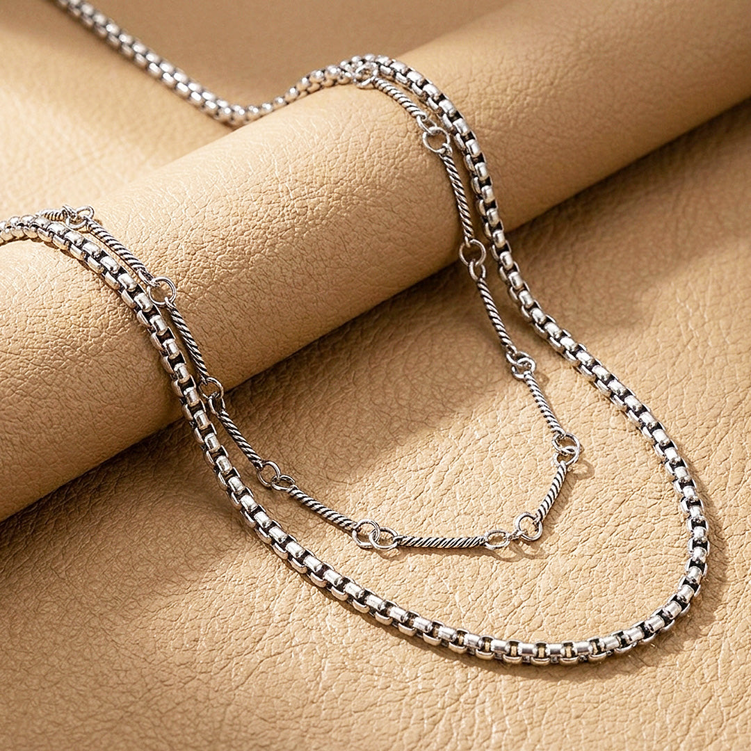 Layered Box & Twisted Link | Men's Necklace Set | MN1088