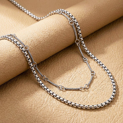 Layered Box & Twisted Link | Men's Necklace Set | MN1088