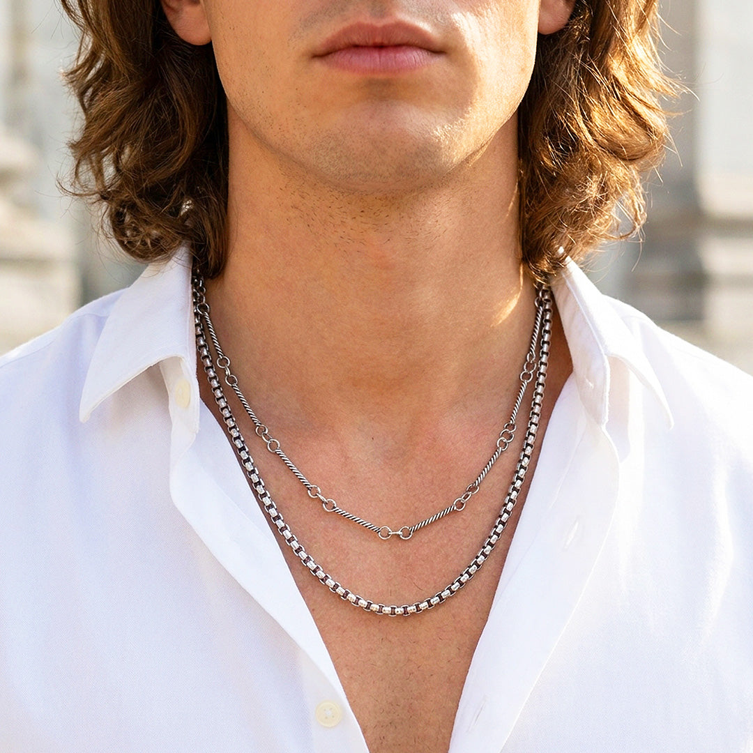 Layered Box & Twisted Link | Men's Necklace Set | MN1088