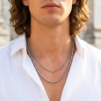 Layered Box & Twisted Link | Men's Necklace Set | MN1088