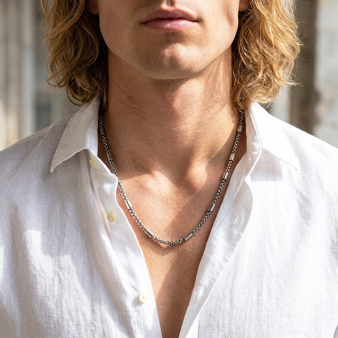 Box Link & Tube Bead Chain | Men's Necklace | MN1093