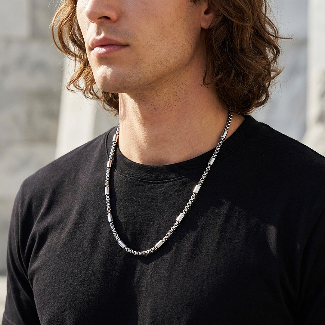 Box Link & Tube Bead Chain | Men's Necklace | MN1093