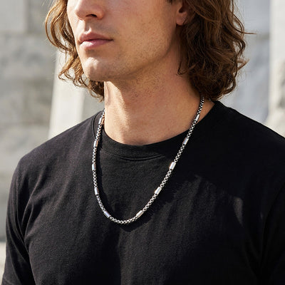 Box Link & Tube Bead Chain | Men's Necklace | MN1093