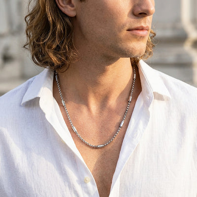 Box Link & Tube Bead Chain | Men's Necklace | MN1093