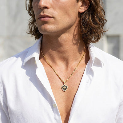 Black Enamel Star Shield Pendant | Men's Necklace | MN1096