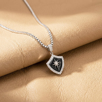 Black Enamel Star Shield Pendant | Men's Necklace | MN1096