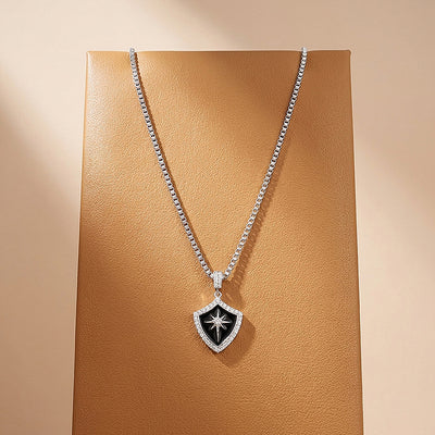 Black Enamel Star Shield Pendant | Men's Necklace | MN1096