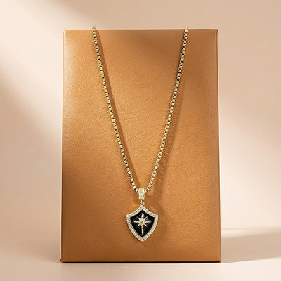 Black Enamel Star Shield Pendant | Men's Necklace | MN1096