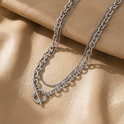 Layered Cable & Curb Chain Toggle Necklace | Men's Necklace | MN1099