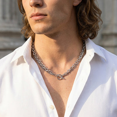 Layered Cable & Curb Chain Toggle Necklace | Men's Necklace | MN1099