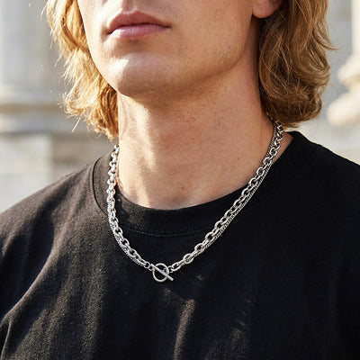 Layered Cable & Curb Chain Toggle Necklace | Men's Necklace | MN1099