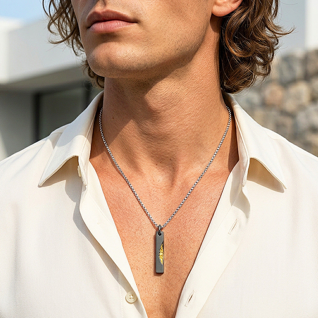 Gold Vein Bar Pendant | Men's Necklace | MN1102