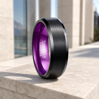 Magenta | Brushed Black Purple Interior Tungsten Carbide Men's Ring