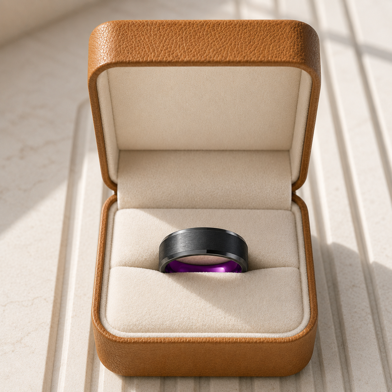 Magenta | Brushed Black Purple Interior Tungsten Carbide Men's Ring