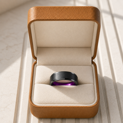Magenta | Brushed Black Purple Interior Tungsten Carbide Men's Ring