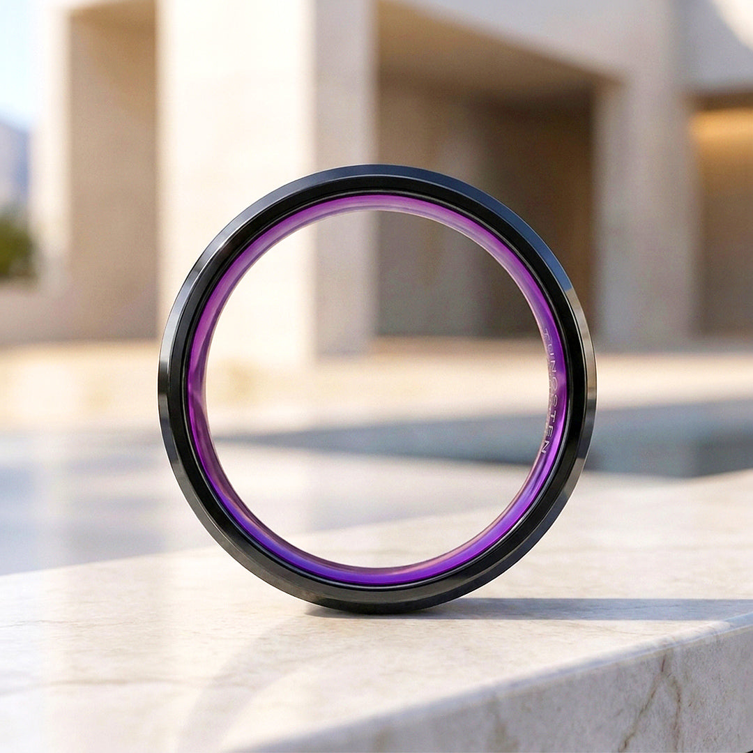 Magenta | Brushed Black Purple Interior Tungsten Carbide Men's Ring