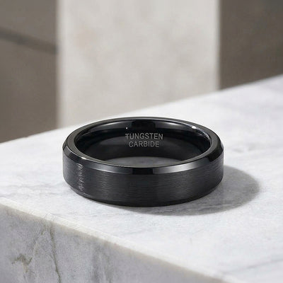 Merit | Black Brushed Bevelled Edge Tungsten Ring | Men's Ring