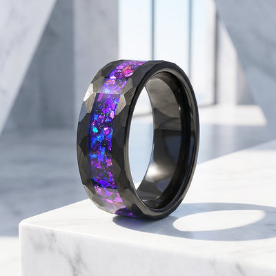 Midnight Prism | Black Cosmic Purple-Blue Tungsten Carbide Ring | Men's Ring