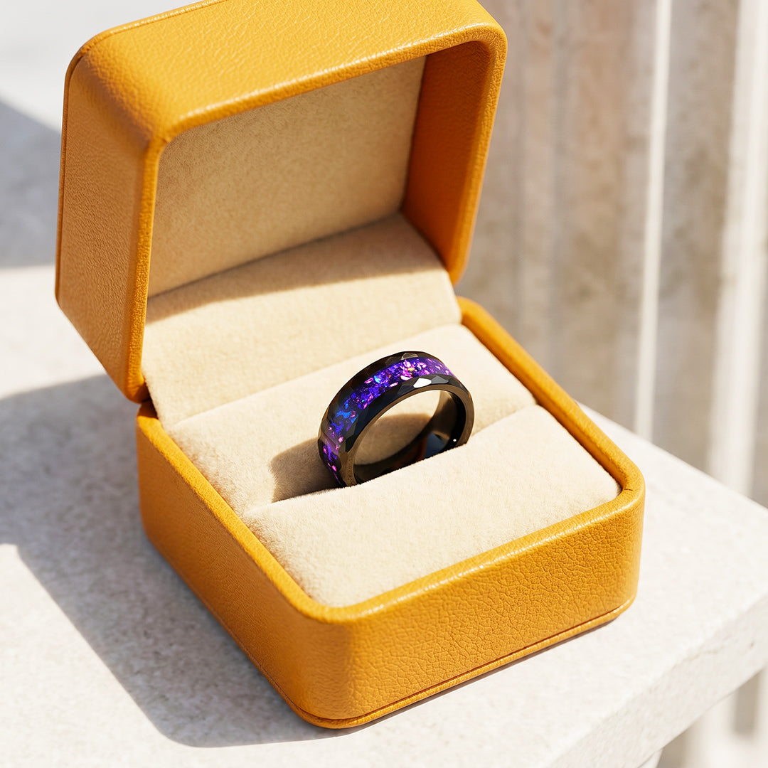 Midnight Prism | Black Cosmic Purple-Blue Tungsten Carbide Ring | Men's Ring