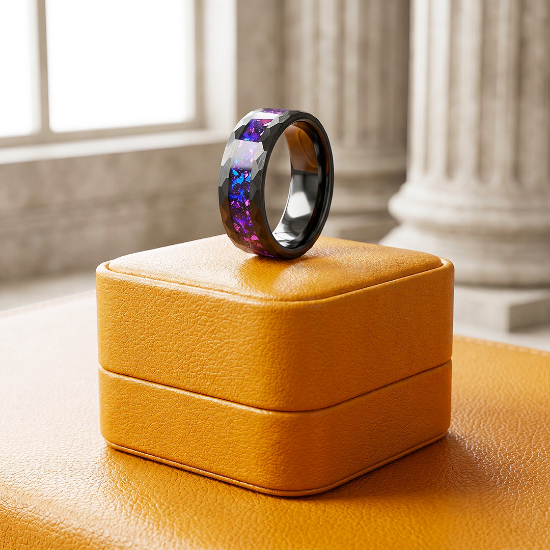 Midnight Prism | Black Cosmic Purple-Blue Tungsten Carbide Ring | Men's Ring