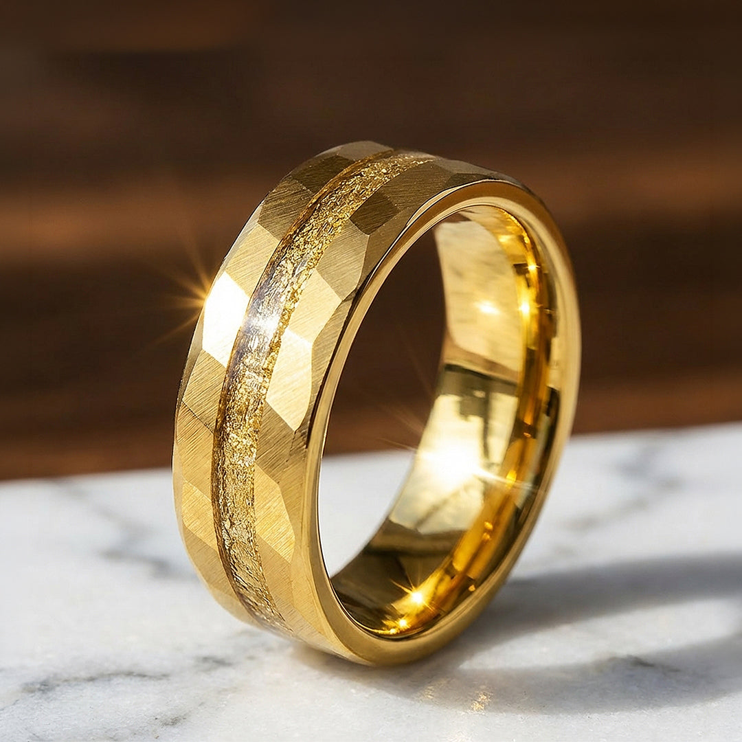Molten Hammered Gold Tungsten Carbide Ring | Men's Ring