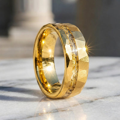 Molten Hammered Gold Tungsten Carbide Ring | Men's Ring
