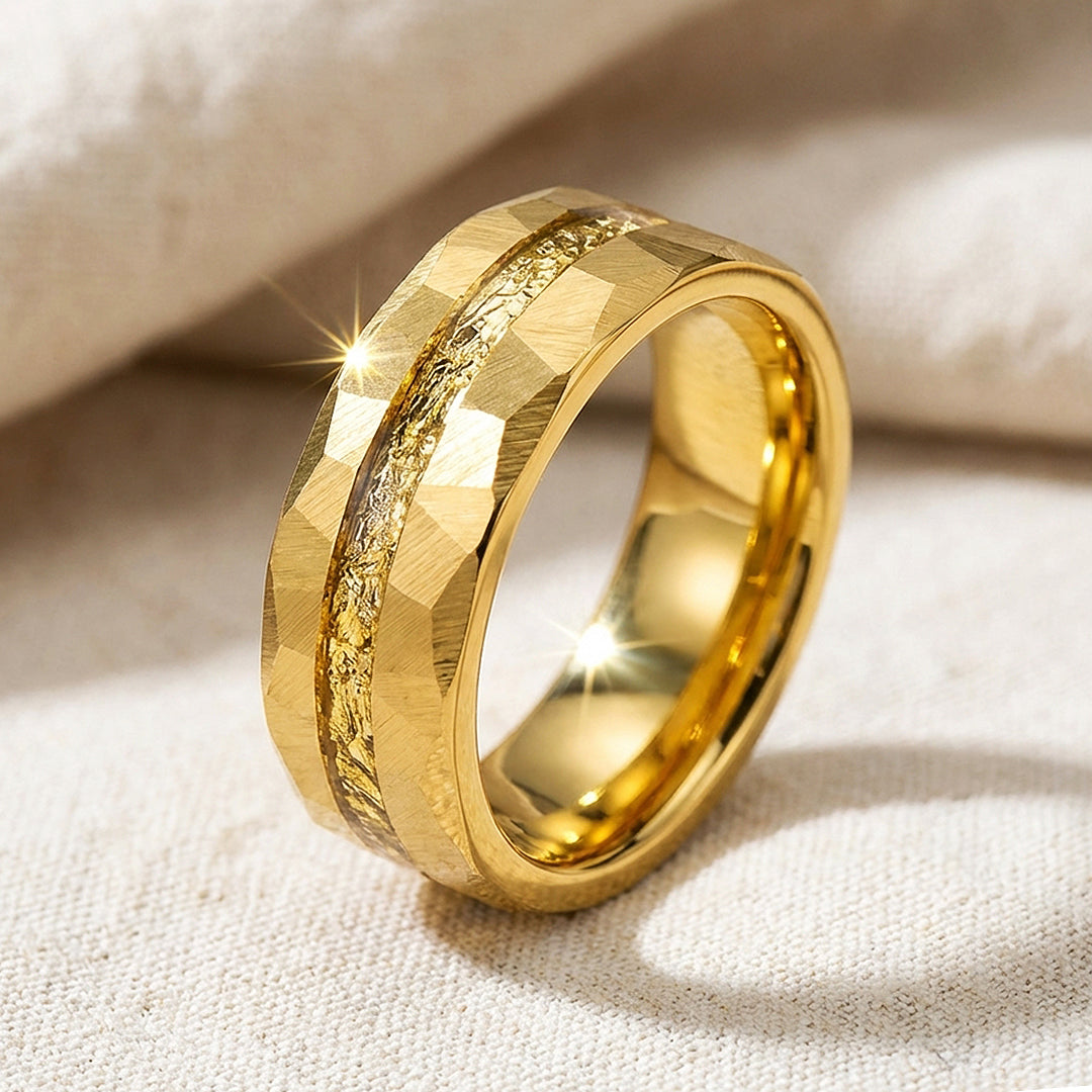 Molten Hammered Gold Tungsten Carbide Ring | Men's Ring